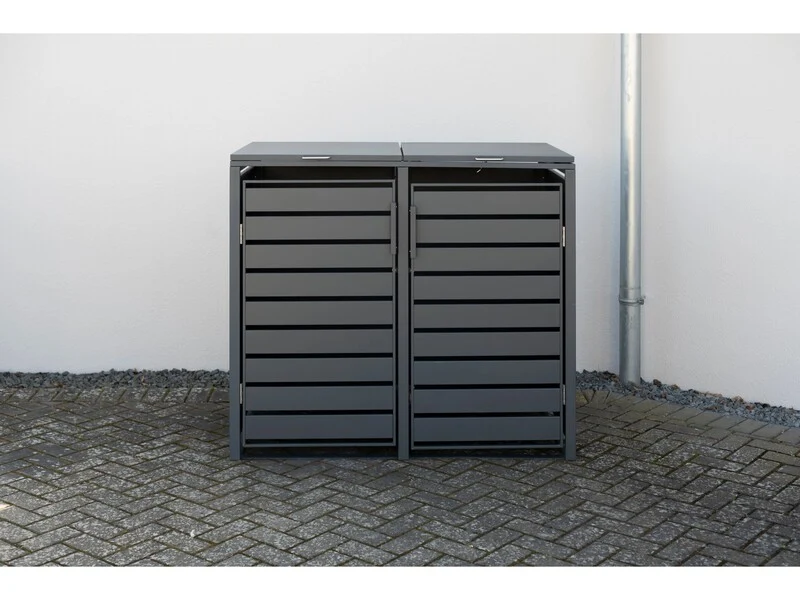 B-Ware Westmann Mülltonnenbox Kubus 2x 240l Abdeckung Gartenbox Stahl anthrazit