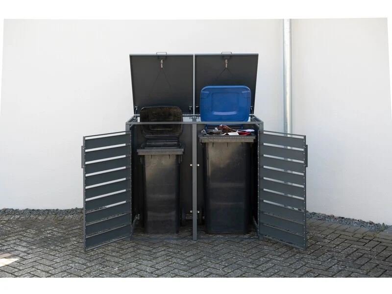 B-Ware Westmann Mülltonnenbox Kubus 2x 240l Abdeckung Gartenbox Stahl anthrazit
