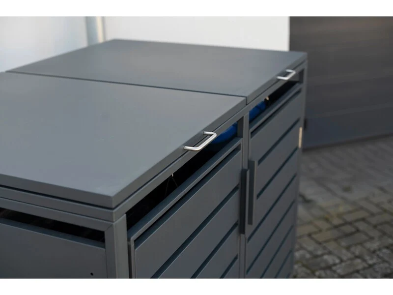 B-Ware Westmann Mülltonnenbox Kubus 2x 240l Abdeckung Gartenbox Stahl anthrazit