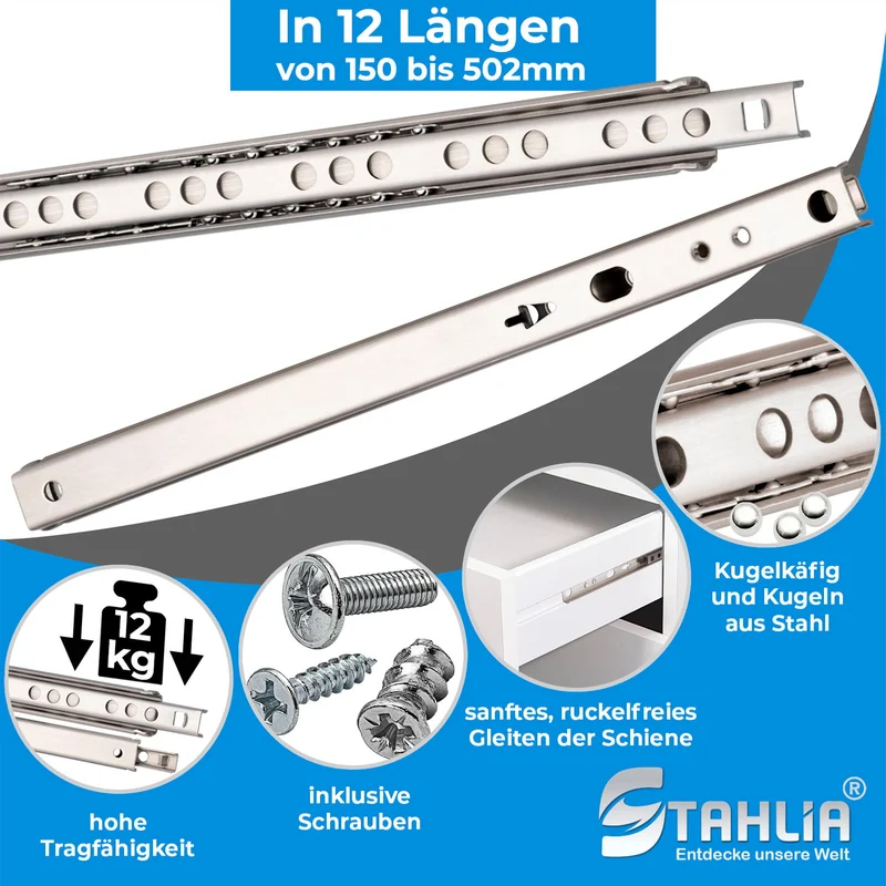 Schubladenschienen Edelstahl Teilauszug 17mm Nuthöhe 1 Paar