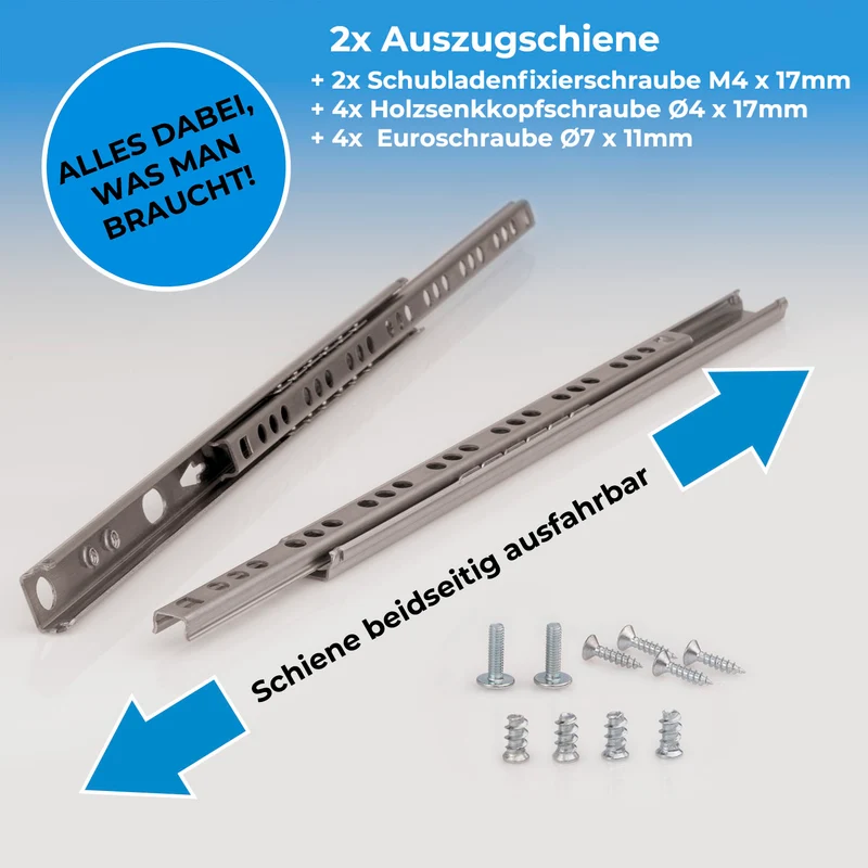 Schubladenschienen Edelstahl Teilauszug 17mm Nuthöhe 1 Paar
