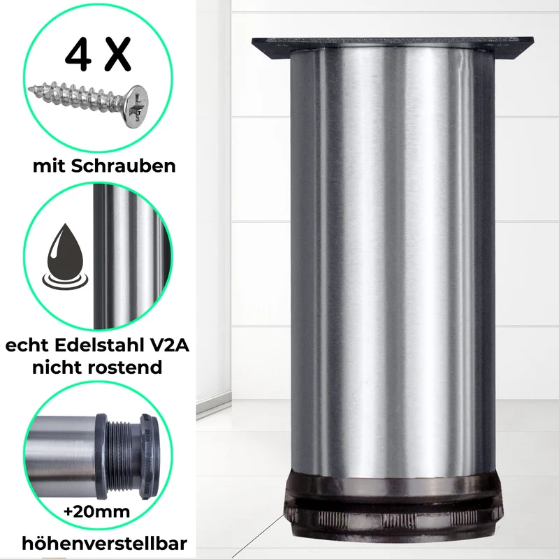 Möbelfüße Edelstahl Metall verstellbare Füße Ø50mm Durchmesser