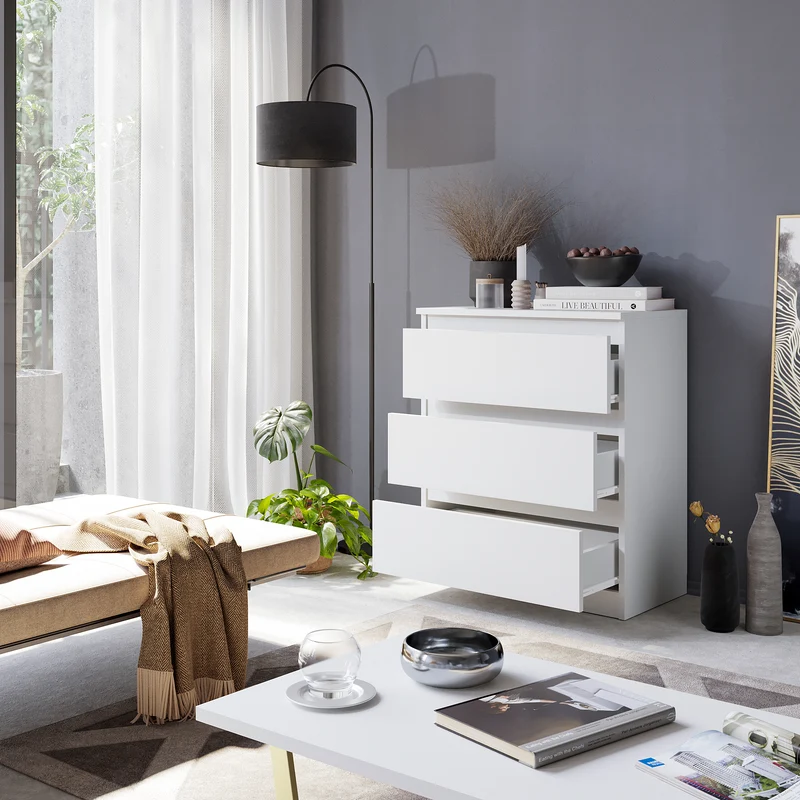 GABRIEL - Kommode / Sideboard mit 3 Schubladen - Weiß Matt H72cm B60cm T33cm