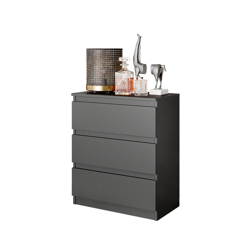 GABRIEL - Nachttisch / Nachtschrank mit 3 Schubladen - Anthrazit Grau - H72cm B60cm T33cm