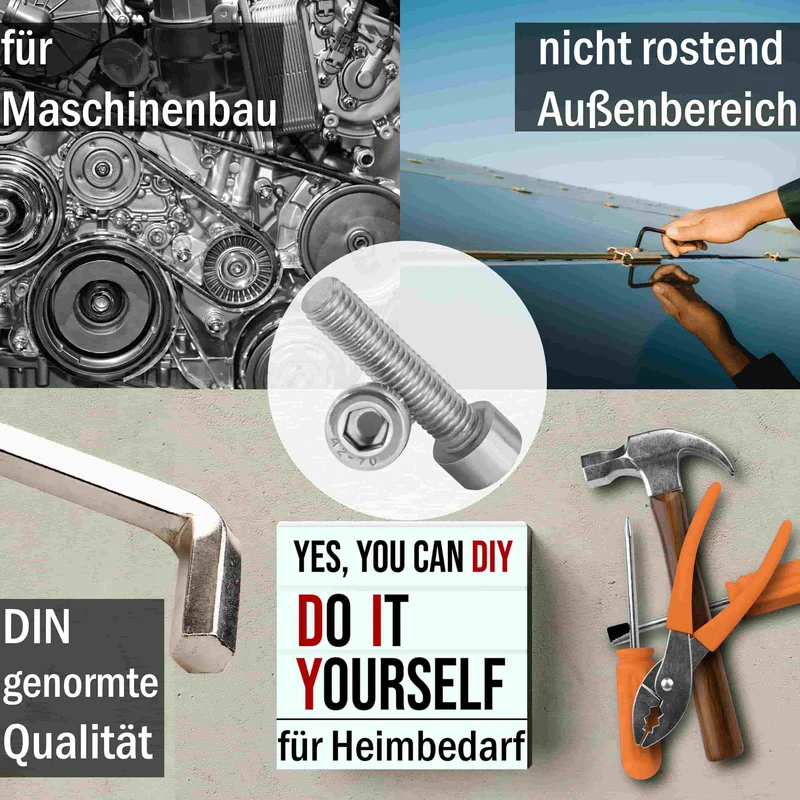 30er Set | 10x Zylinderschrauben + 10x Scheiben + 10x Sicherungsmuttern