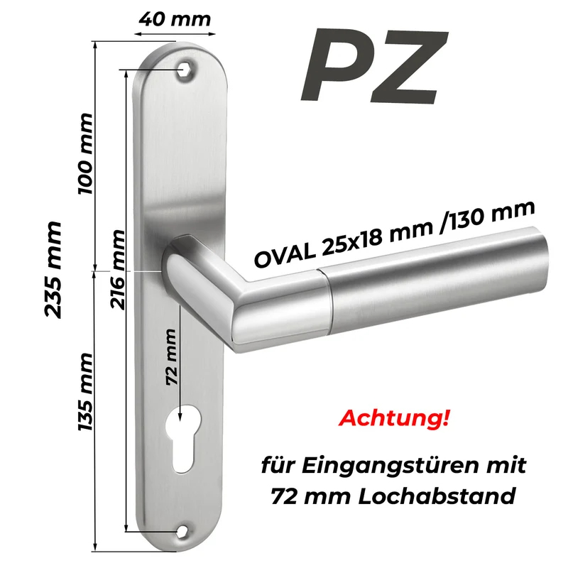 Edelstahl Standard Türgriff Langschild | für WC-, Eingangs- & Haustüren 235x40mm CATHY
