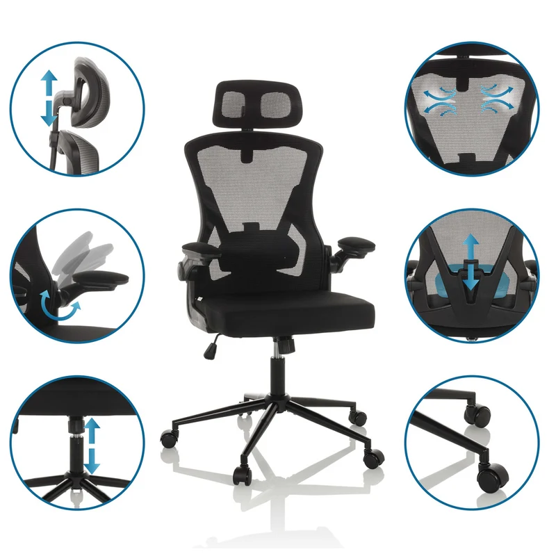 B-Ware hjh OFFICE Chefsessel ARIGANO Bürostuhl mit Wippmechanik und Kopfstütze schwarz