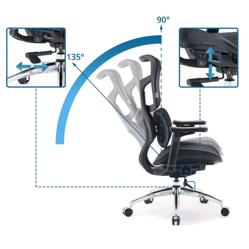 B-Ware SIHOO Bürostuhl Ergonomischer Stuhl S100 Schwarz Netzstoff Höhenverstellbar