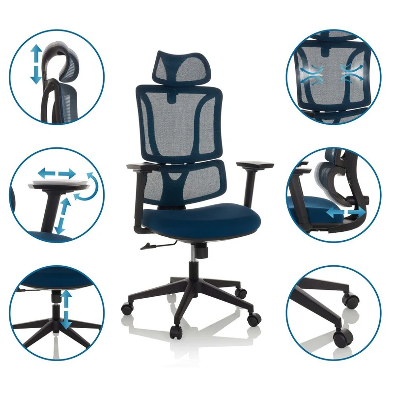 B-Ware MyBuero Bürostuhl ERGOMY Drehstuhl mit Netzstoff Rückenlehne blau 3D Armlehnen