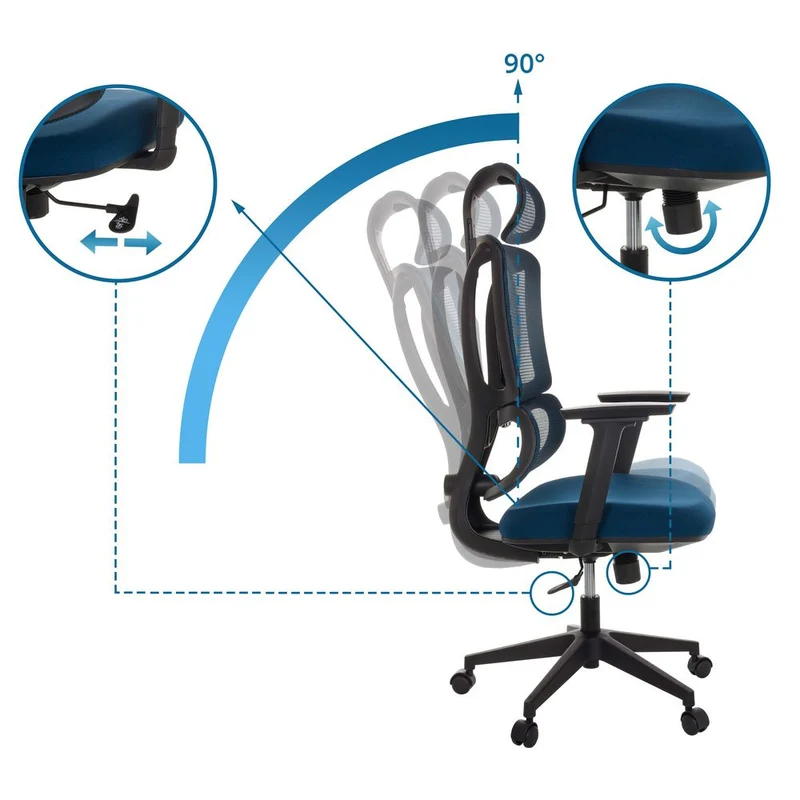 B-Ware MyBuero Bürostuhl ERGOMY Drehstuhl mit Netzstoff Rückenlehne blau 3D Armlehnen