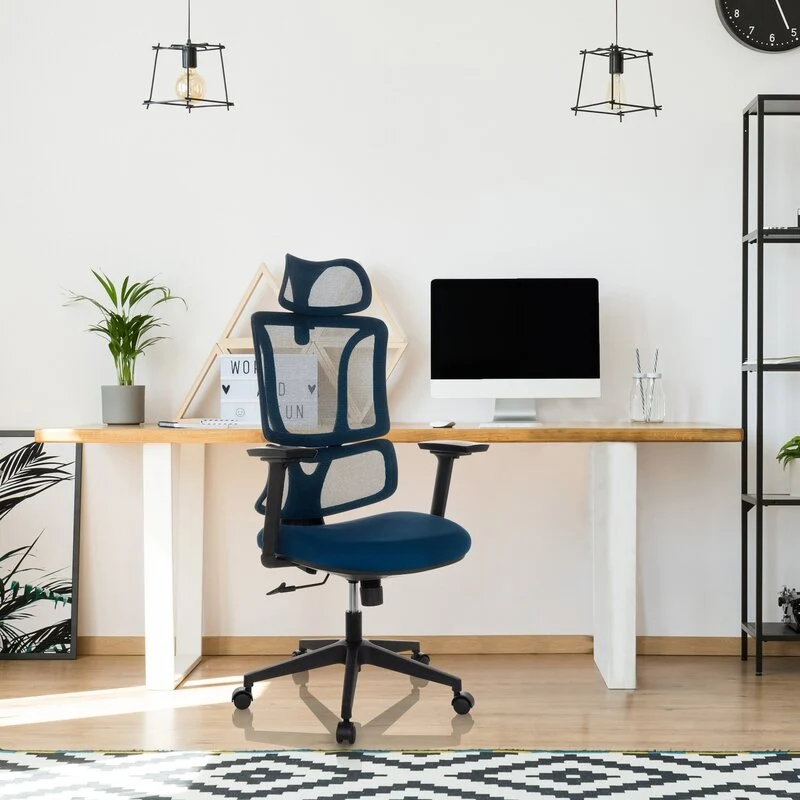 B-Ware MyBuero Bürostuhl ERGOMY Drehstuhl mit Netzstoff Rückenlehne blau 3D Armlehnen