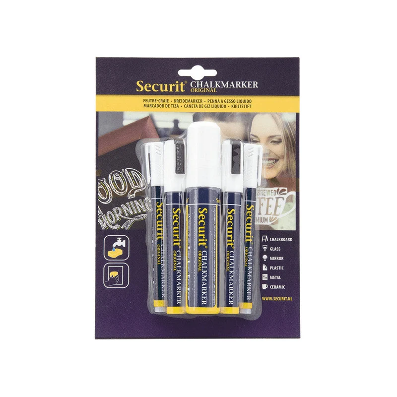 Securit® Kreidemarker, 5er-Set Mix, Weiss
