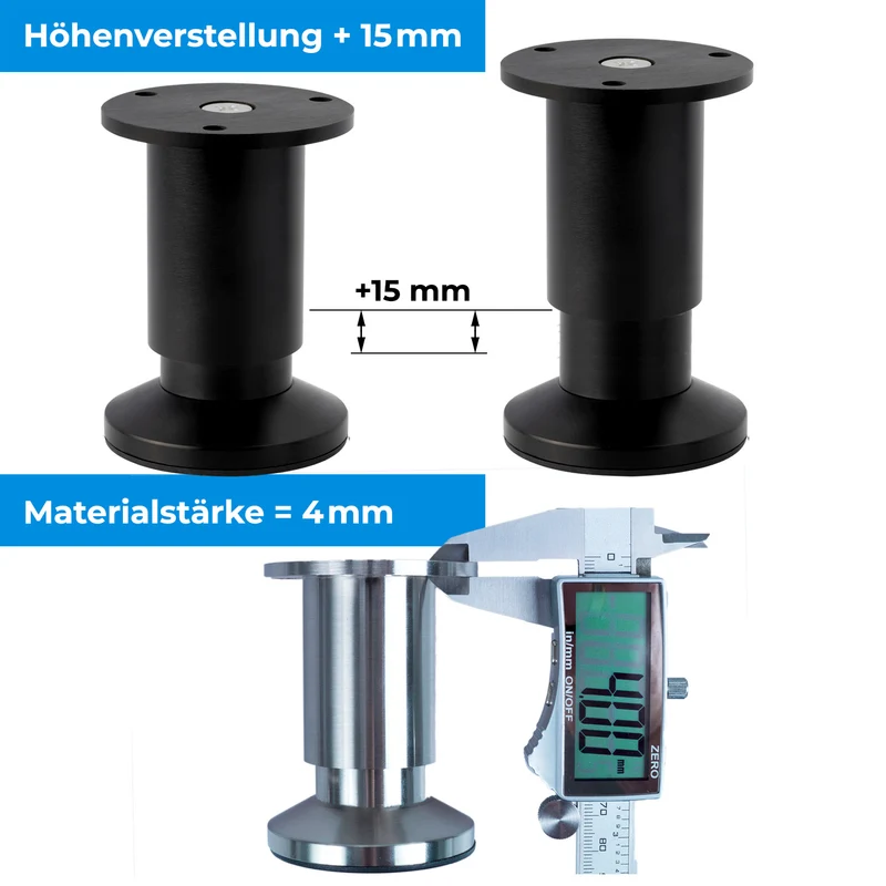 Möbelfüße Schwarz Metall Schrankfuß verstellbar bis 250kg belastbar
