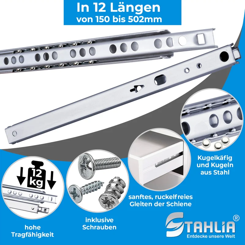 Schubladenschiene Teilauszug 17mm Nuthöhe aus Stahl 1 Paar