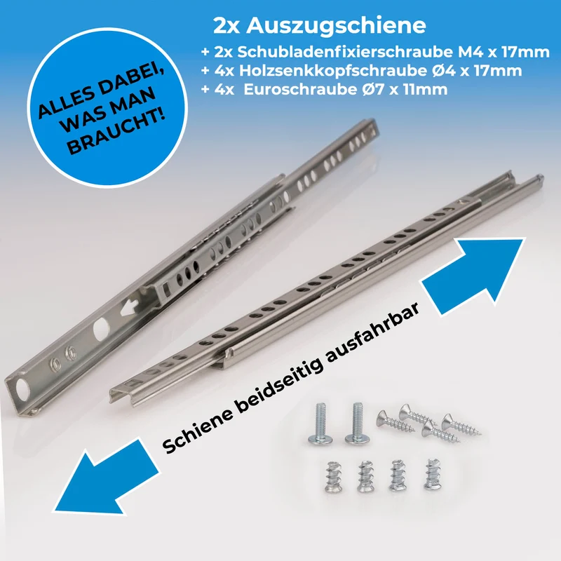 Schubladenschiene Teilauszug 17mm Nuthöhe aus Stahl 1 Paar