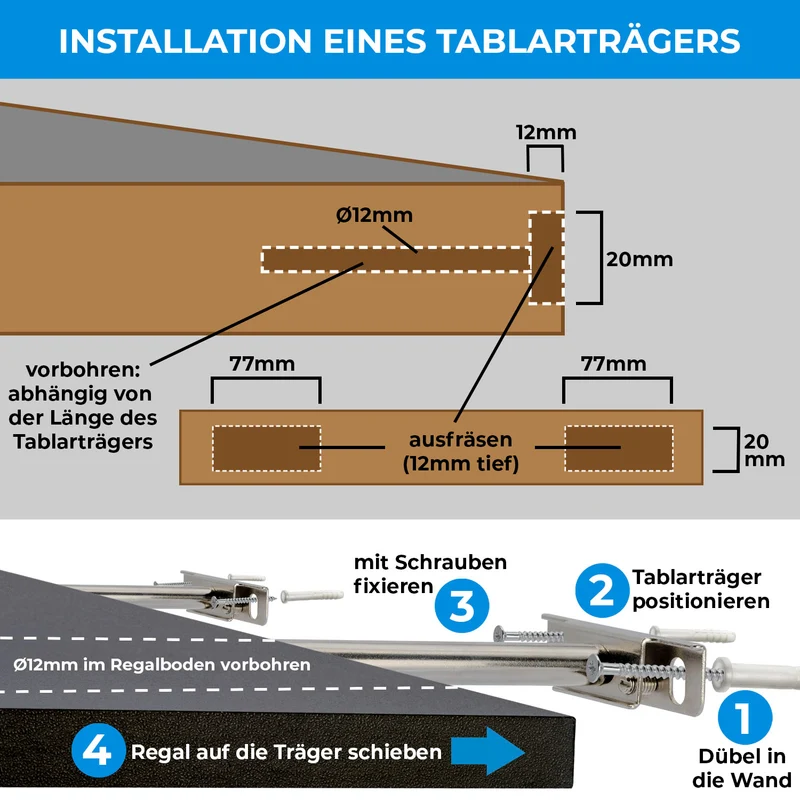 Regalhalterung aus massivem Stahl unsichtbar in drei Größen
