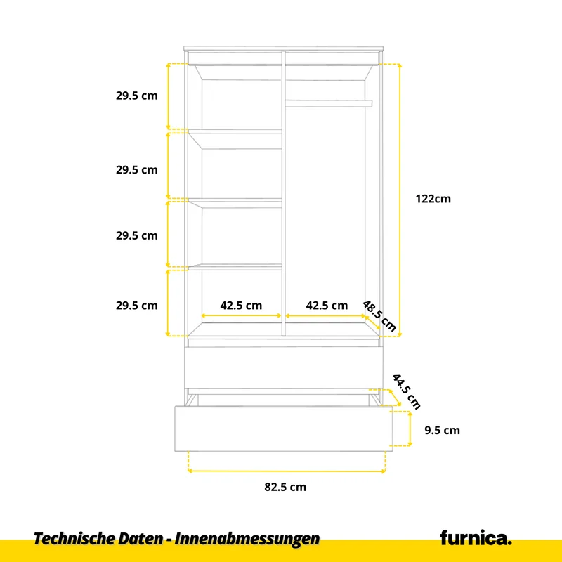 JOELLE - Kleiderschrank mit 2 Türen und 2 Schubladen - Anthrazit / Weißglanz H180cm B90cm T50cm