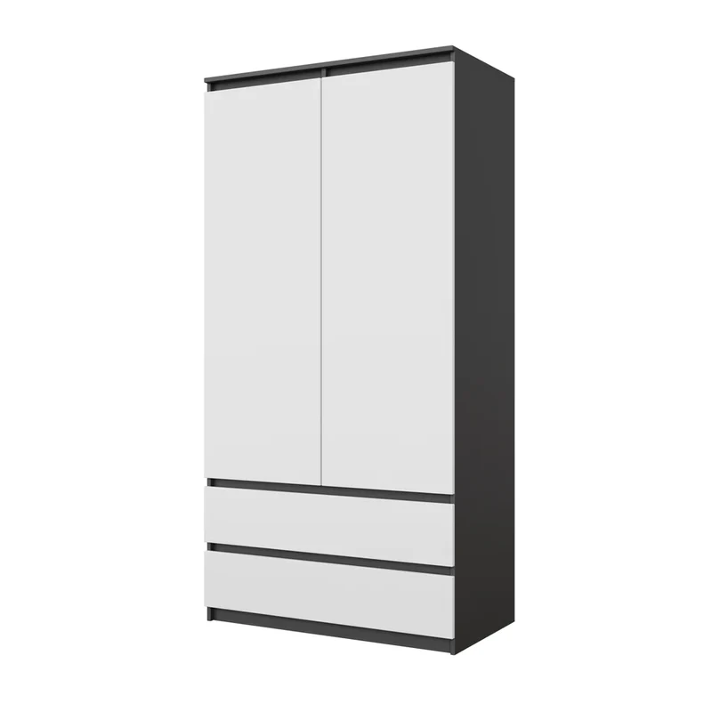 JOELLE - Kleiderschrank mit 2 Türen und 2 Schubladen - Anthrazit / Weiß Matt H180cm B90cm T50cm