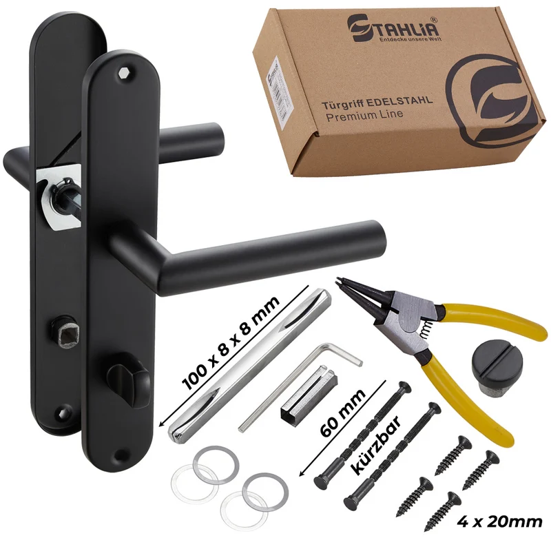 Türgriff Langschild Schwarz Standard | für WC-, Innen- & Haustüren 235x40mm EMILIA