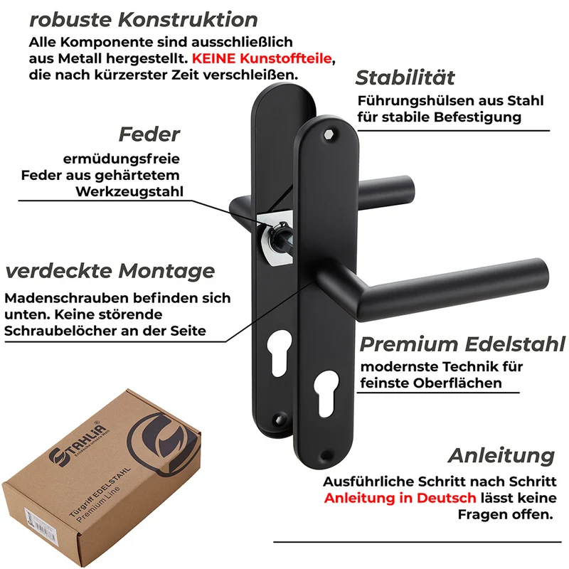 Türgriff Langschild Schwarz Standard | für WC-, Innen- & Haustüren 235x40mm EMILIA