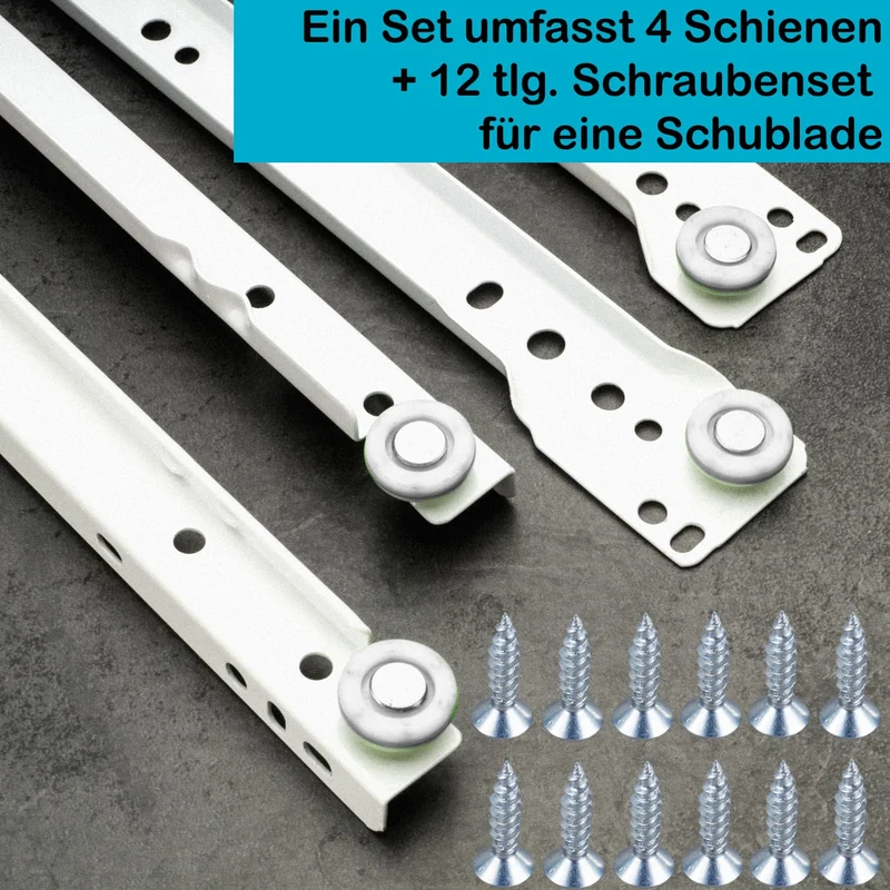 Schubladenschienen SET Weiss Rollenführung Teilauszug (1 Paar)
