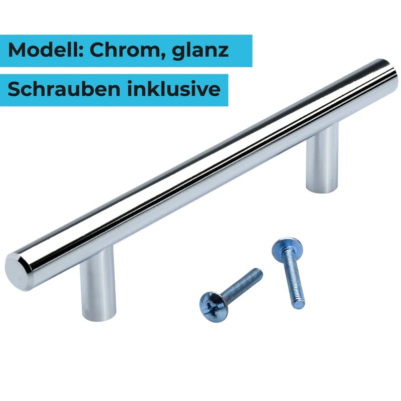 Möbelgriff Metall massiv Chrom hochglanz Stangengriff Durchmesser 10mm & 12mm