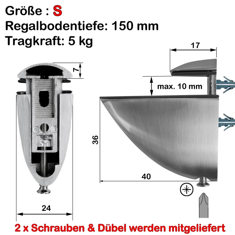 Glasbodenhalter Regalträger in Chrom-glänzend & 4 Größen