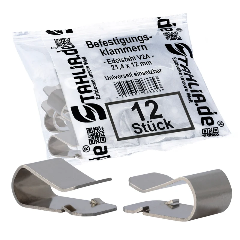 12x Befestigungsklammern Edelstahl für Lichtschachtabdeckungen 21,4mm x 12mm