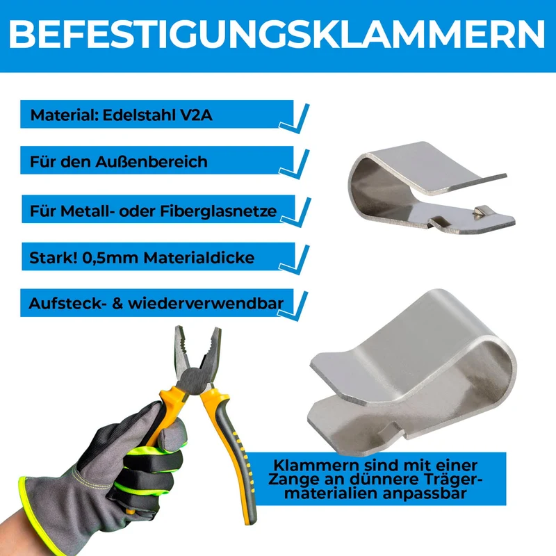 12x Befestigungsklammern Edelstahl für Lichtschachtabdeckungen 21,4mm x 12mm