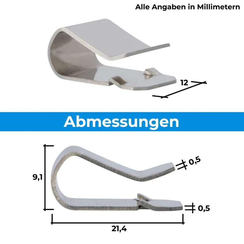 12x Befestigungsklammern Edelstahl für Lichtschachtabdeckungen 21,4mm x 12mm