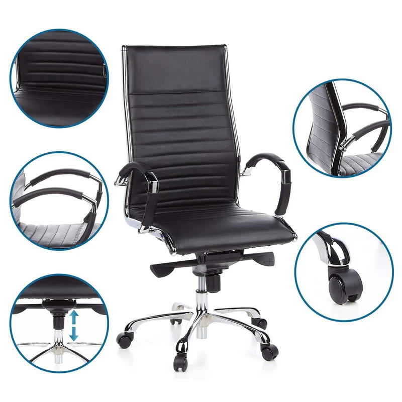 B-Ware hjh OFFICE Bürostuhl Chefsessel Drehstuhl PARMA 20 Leder schwarz Chrom 110kg