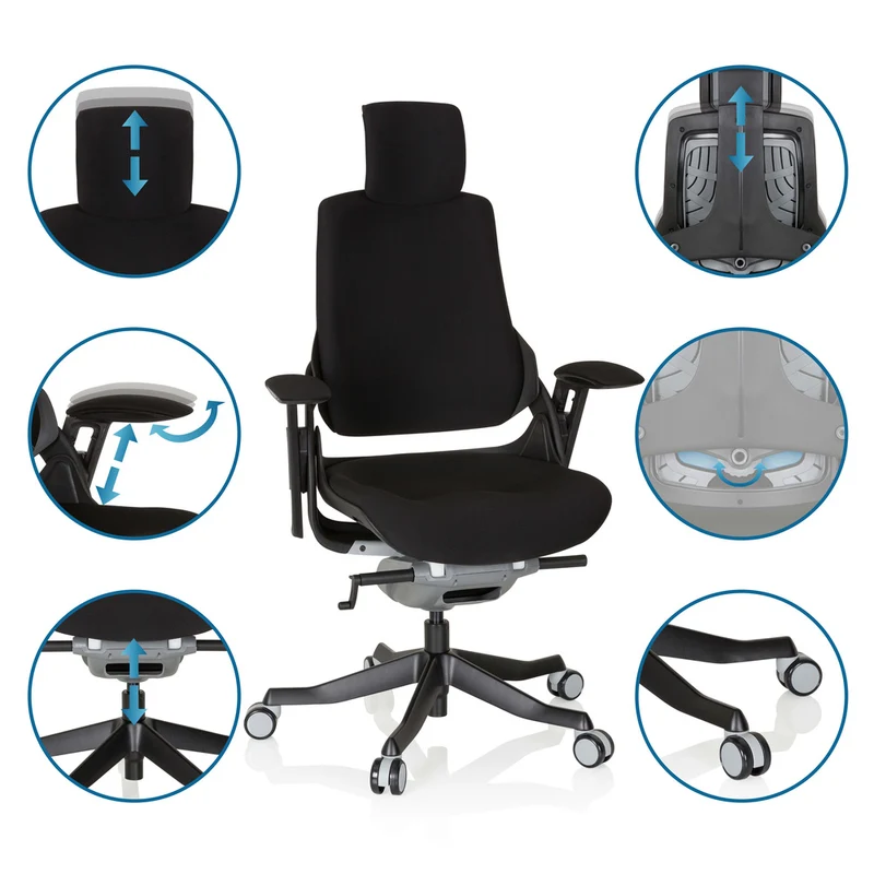 B-Ware hjh OFFICE Bürostuhl SPEKTRE BLACK Stoff höhenverstellbar mit Armlehnen