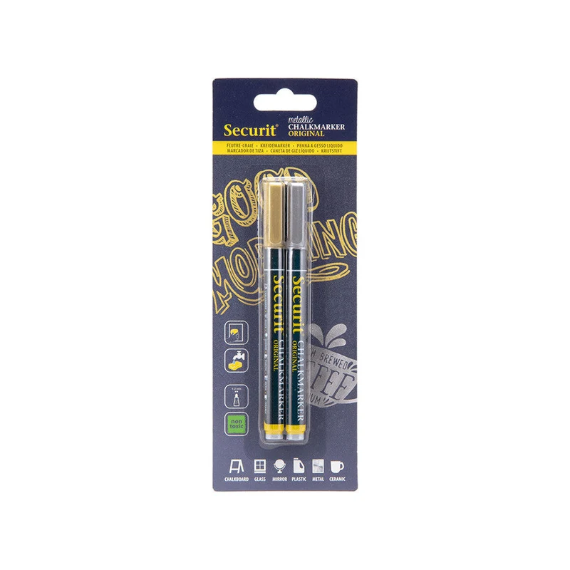 Securit® Kreidemarker, 1-2mm, 2er-Set, Gold & Silber