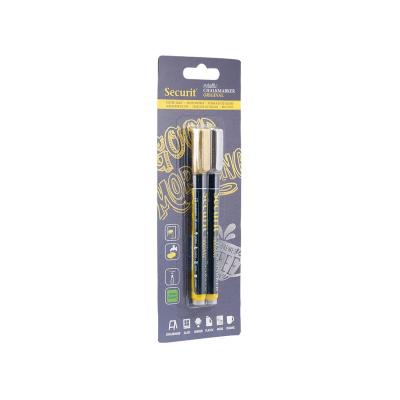 Securit® Kreidemarker, 1-2mm, 2er-Set, Gold & Silber