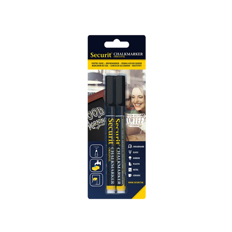 Securit® Kreidemarker, 1-2mm, 2er-Set, Schwarz