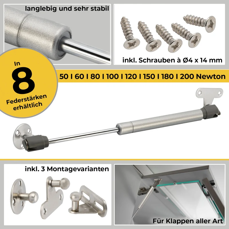 Gasdruckfeder mit Klappenbeschlag 50 - 200 Newton