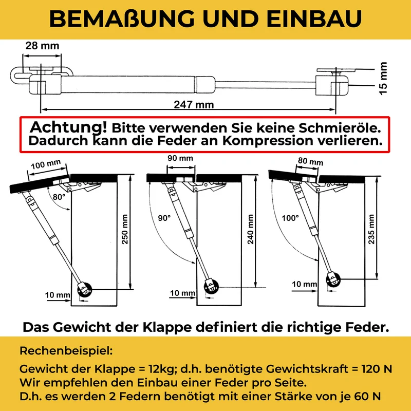 Gasdruckfeder mit Klappenbeschlag 50 - 200 Newton