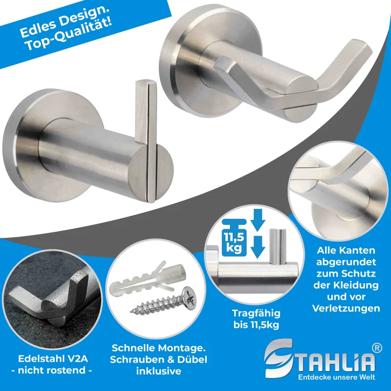 Wandhaken Einzel oder Doppel Haken aus Edelstahl - Länge: 55mm