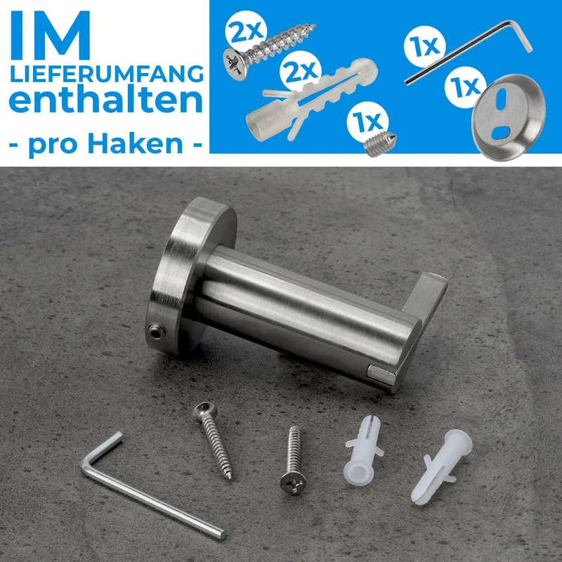Wandhaken Einzel oder Doppel Haken aus Edelstahl - Länge: 55mm