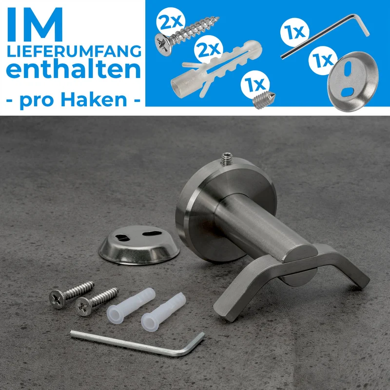 Wandhaken Einzel oder Doppel Haken aus Edelstahl - Länge: 55mm