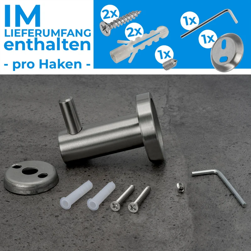 Wandhaken aus Edelstahl - Einzel oder Doppel Haken - Länge: 55mm