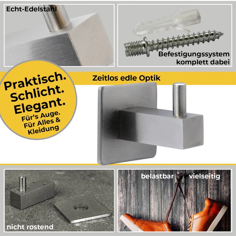 Wandhaken aus Edelstahl Quadratisch - Länge: 40mm