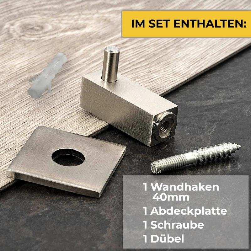 Wandhaken aus Edelstahl Quadratisch - Länge: 40mm