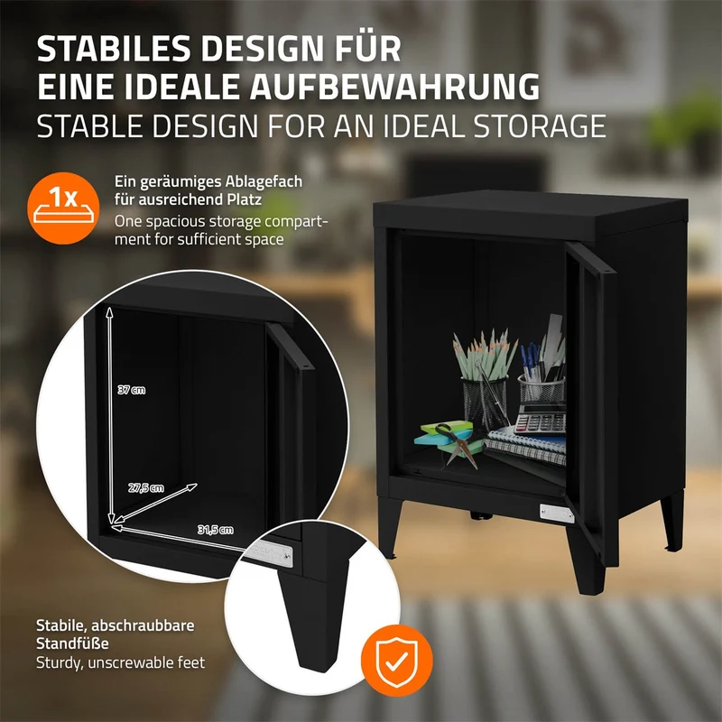ML-Design | Aktenschrank Industrial 40x30x57,5 cm aus Stahl , Büroschrank mit 4 Beinen und Einzeltür