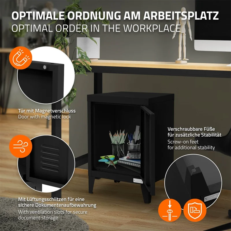 ML-Design | Aktenschrank Industrial 40x30x57,5 cm aus Stahl , Büroschrank mit 4 Beinen und Einzeltür