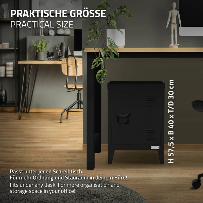 ML-Design | Aktenschrank Industrial 40x30x57,5 cm aus Stahl , Büroschrank mit 4 Beinen und Einzeltür