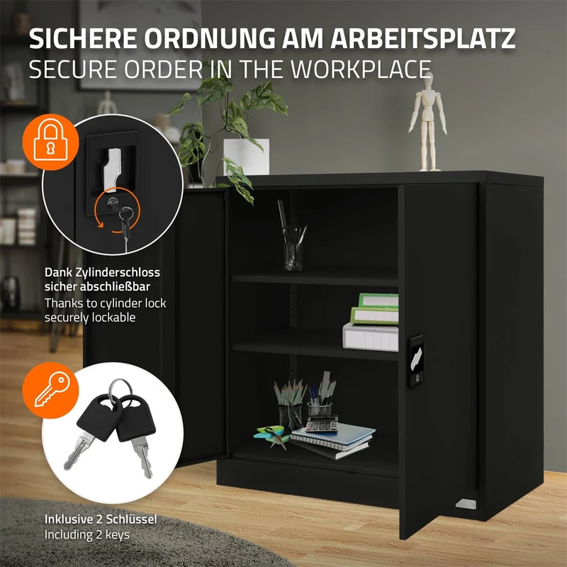 ML-Design | Aktenschrank abschließbar 90x40x90 cm aus Stahl, Büroschrank mit 2 Türen