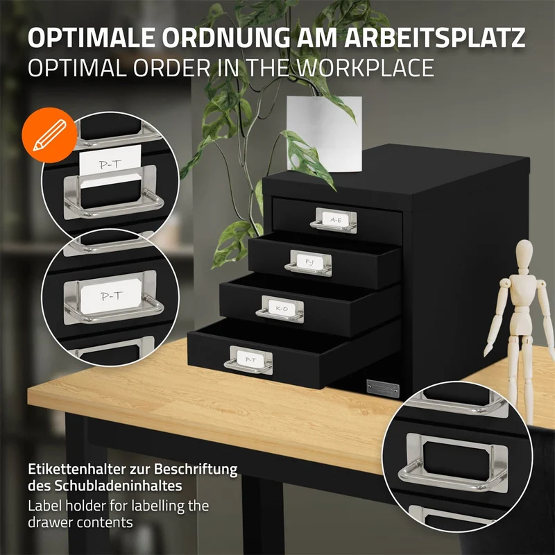 ML-Design | Aktenschrank mit 5 Schubladen 28x38x33 cm aus Metall, Büroschrank mit Etikettenhalter