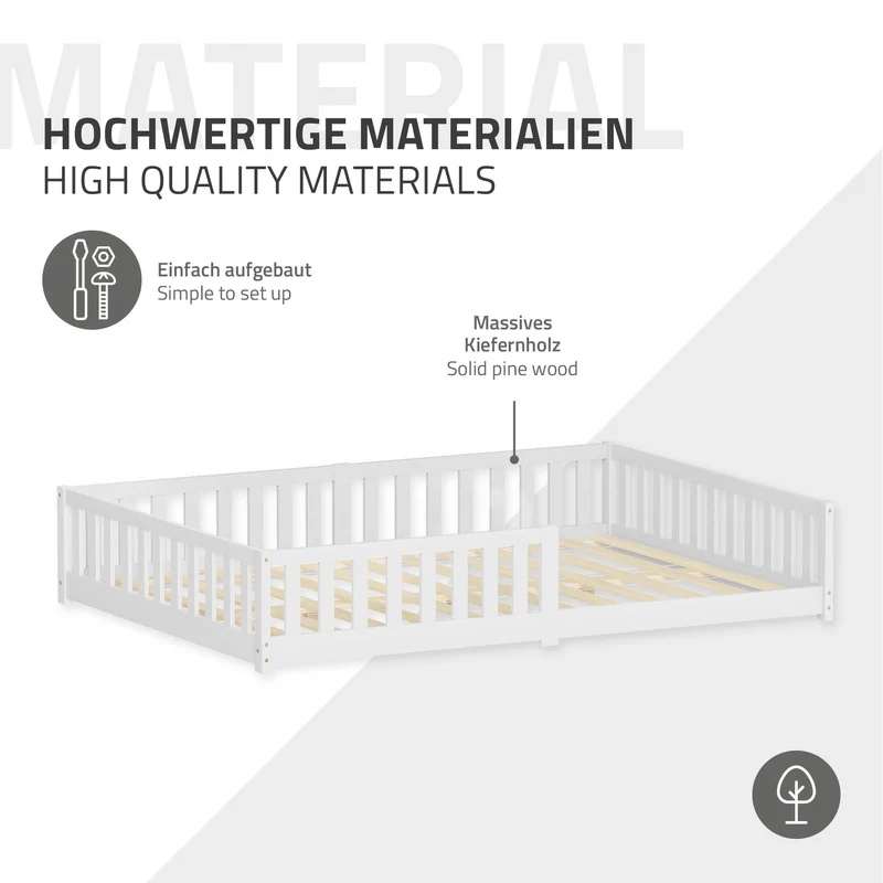 Kinderbett 140x200 cm mit Lattenrost und Rausfallschutz Weiß Kiefernholz ML-Design