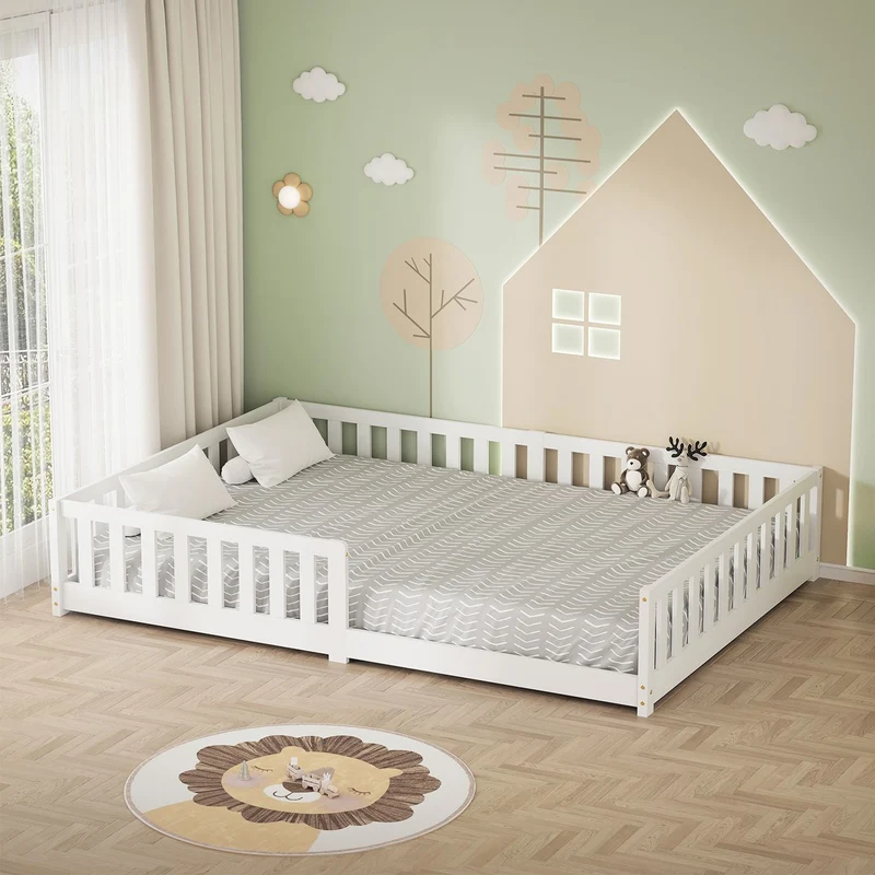 Kinderbett 140x200 cm mit Lattenrost und Rausfallschutz Weiß Kiefernholz ML-Design